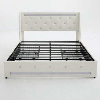Wingback Upholstered Bed Frame With LED Lights, Charging Station