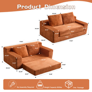 Comfortable Deep Seat Loveseat Sofa Bed, Reversible Cushion With Pillows