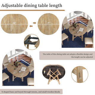 Round Extendable Dining Table Set With 4 Upholstered Chairs
