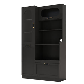 Tall Freestanding Kitchen Pantry Cabinet With Arched Glass Door