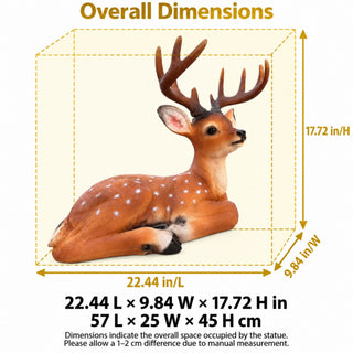 Lying Deer Garden Statue, Buck Sculpture With Detachable Antlers For Outdoor Decor - Brown