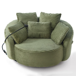 Swivel Accent Barrel Chair With Adjustable Phone Holder, 5 Pillows For Living Room