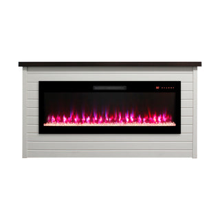 65" Electric Fireplace With Wall Mantel, 50" Fireplace Insert Heater, Remote Control, Timer For Living Room - Antique White