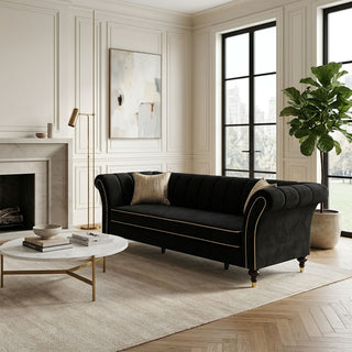 3 Seater Sofa With Rolled Arms, Vertical Channel Tufted Backrest