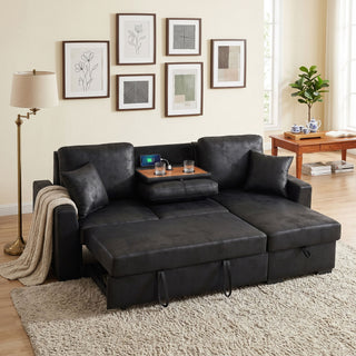 Upholstered Sectional With Pull-Out Bed And Chaise Storage