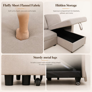 L - Shaped Convertible Sofa Bed With Storage Chaise