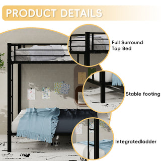 Bunk Bed For Kids, Convertible Frame With Ladders & Guardrail