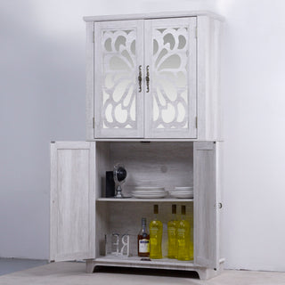 Modern Sideboard Buffet With 4 Mirrored Doors, Adjustable Shelves