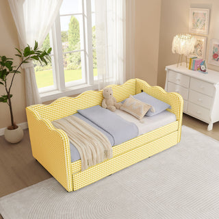 Gingham Daybed With USB Charging Port, Wave-Shaped Design