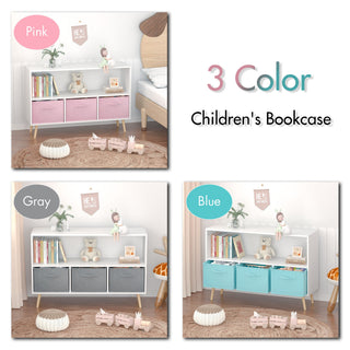 Bookcase With Collapsible Drawers, Book Display Storage Cabinet Organizer - White / Blue
