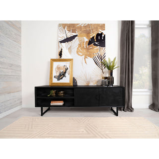 Manaya - 2 Door Stand With Open Shelving And Hidden Storage - Charcoal Black