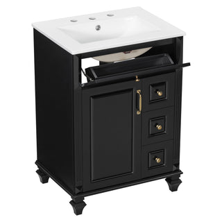 Freestanding Bathroom Vanity With Sink, 3 Drawers & Flip-Out Drawer