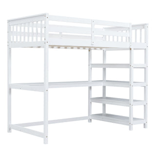 Loft Bed With Storage Shelves And Under Bed Desk