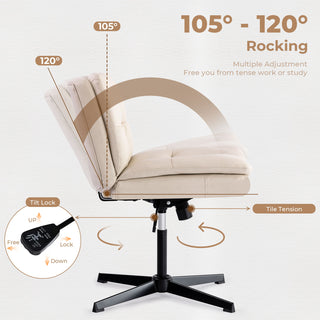 Large Size Armless Home Office Desk Chair Vanity Chair No Wheels - Beige