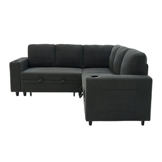 Upholstered L - Shape Sectional Sofa Bed With Pull Out Sleeper And Storage
