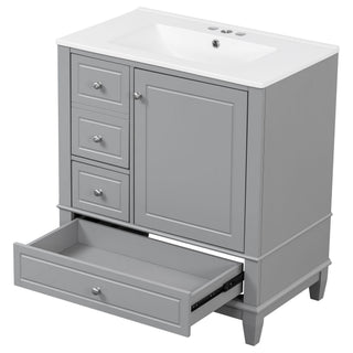 Freestanding Bathroom Vanity With Sink, Soft Close Door, 3 Drawers