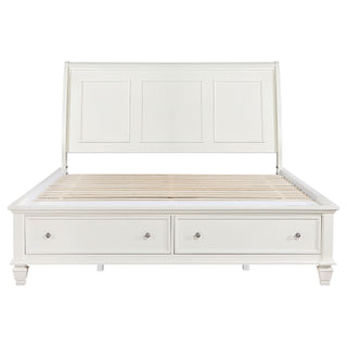 Dennis - Eastern King Storage Panel Bed With Carved Headboard And Built In Drawers - Cream White