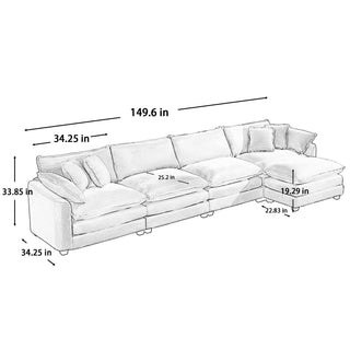 Modular Oversized Cushion Sofa With Ottoman, Low Back, Deep Seating Sofa Set