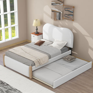 Upholstered Platform Bed With Wood Supporting Feet And Trundle
