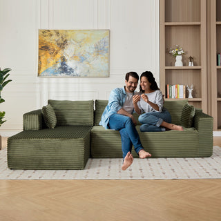 Compression Sectional Couch With Comfy Chaise, Boneless L Shape Sofa With Deep Seat