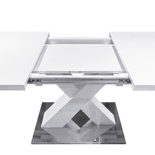 Rectangle Dining Table, Stretchable, X Shape Legs - White