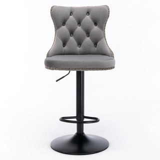 Swivel Barstools Adjusatble Seat Height, Modern Upholstered Bar Stools With Backs Comfortable Tufted For Home Pub And Kitchen Island (Set of 2)