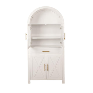 Arched Kitchen Pantry Cabinet With Adjustable Shelves & Barn Door Design