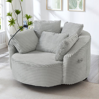 Swivel Accent Barrel Chair With Adjustable Phone Holder, 5 Pillows For Living Room