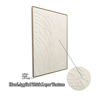 Framed Botanical Leaf Wall Art, Thick Textured Canvas Painting, Neutral Decor For Living Room - White