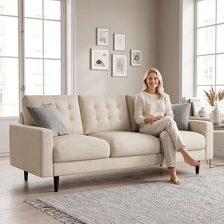 3 Seat Sofa Couch With Tufted Back Upholstered Couch For Living Room