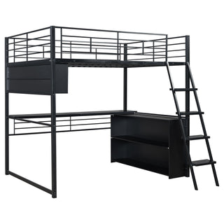 Loft Bed With LED Desk And 4 Storage Shelves
