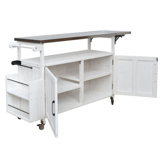Foldable Outdoor Kitchen Island With Lockable Wheels, Storage Cabinet And Towel Rack For Patio
