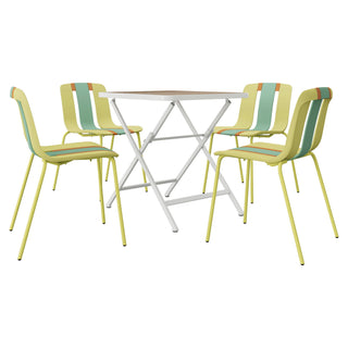 4 Piece Set Of Modern Striped Single Chairs With Folding Square Table