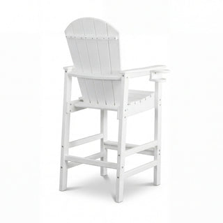 Outdoor Bar Height Adirondack Patio Chair With Cup Holder And Armrests All Weather UV Resistant - White