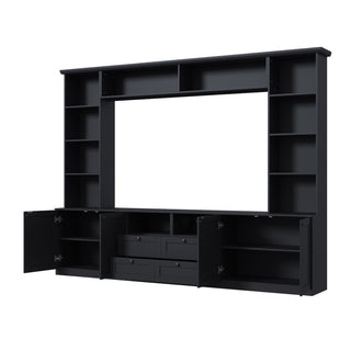 Farmhouse Elegant Entertainment Center Wall Unit With 4 Drawers