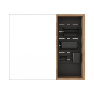 Wall Mounted Bathroom Mirror Cabinet & Adjustable Shelves - Imitative Oak