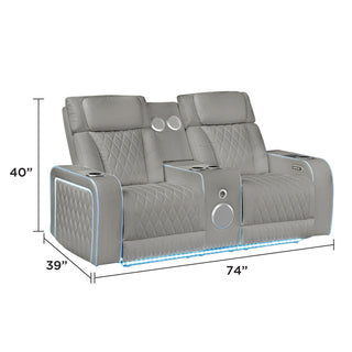 Electra - 3 Piece Power Reclining Sofa, Loveseat And Recliner Set With Power Headrests, Massage And LED Lighting