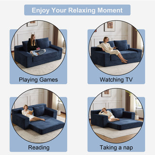 Comfortable Deep Seat Loveseat Sofa Bed, Reversible Cushion With Pillows