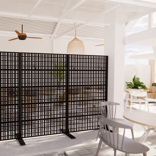 Outdoor And Indoor Divider With Freestanding Decorative Privacy Screen - Black