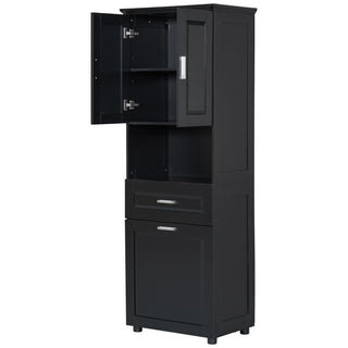 Tall Bathroom Cabinet With Tilt-Out Laundry Basket And Upper Storage