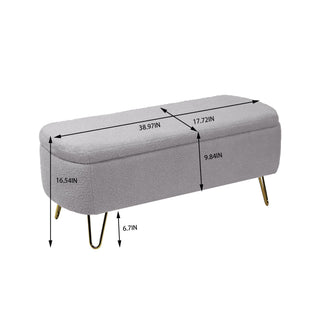 Storage Ottoman Bench For End Of Bed Legs, Modern Camel Faux Fur Entryway Bench Upholstered Padded With Storage For Living Room Bedroom