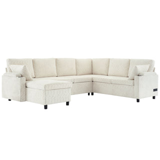 U-Shaped Sectional Sleeper Sofa With Ample Storage Space, 2 Cup Holders And Charging Ports For Living Room