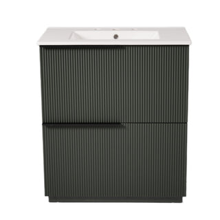 Fluted Bathroom Vanity With Ceramic Sink, Soft Close Slides