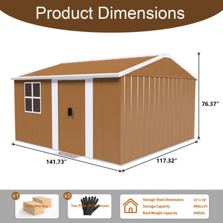 Heavy Duty Metal Storage Shed With Windows And Lockable Door, Weatherproof Outdoor Garden Shed