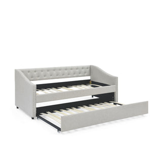 Upholstered Tufted Daybed With Drawers, Waved Arms