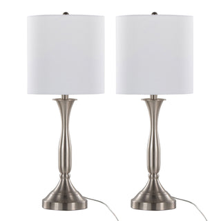 Sawyer - Contemporary Table Lamp (Set of 2) Built In USB Port - Nickel / White
