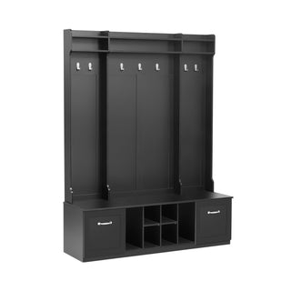 5 In 1 Entryway Bench With Coat Rack, 7 Sturdy Hooks, 2 Spacious Drawers And Adjustable Shelves
