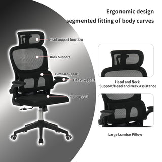 High Back Ergonomic Swivel Rolling Office Chair With Tilt Function, 3D Headrest, Lumbar Support - Black