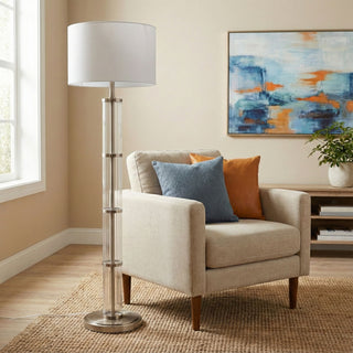 Nimbus - Floor Lamp With 3 Way Rotary Switch Clear Body Base - Silver Gray / White