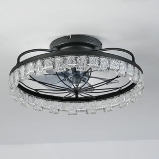 Ceiling Fan With Light, Flower Caged Ceiling Fan With Remote, LED Low Profile Ceiling Light - Matte Black